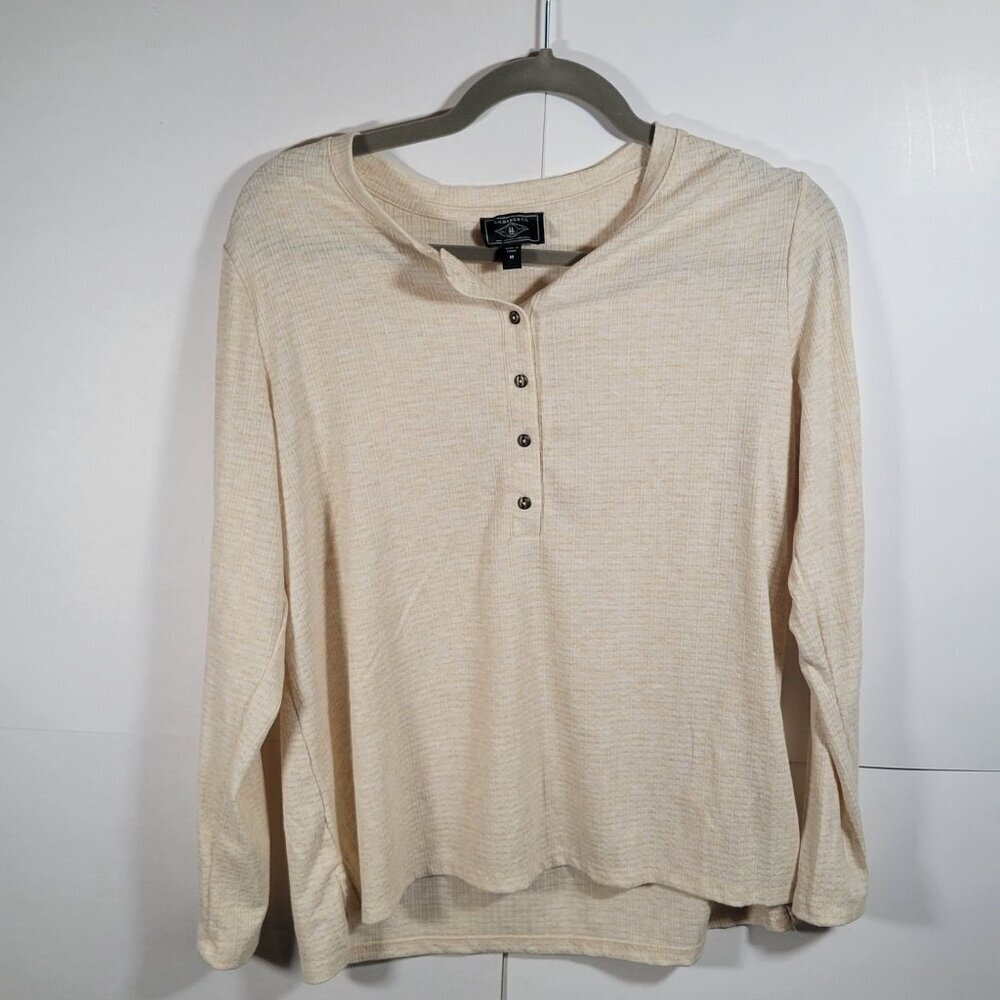 G.H. Bass & Co. Women Beige Henley Long Sleeve Knit Top Size M